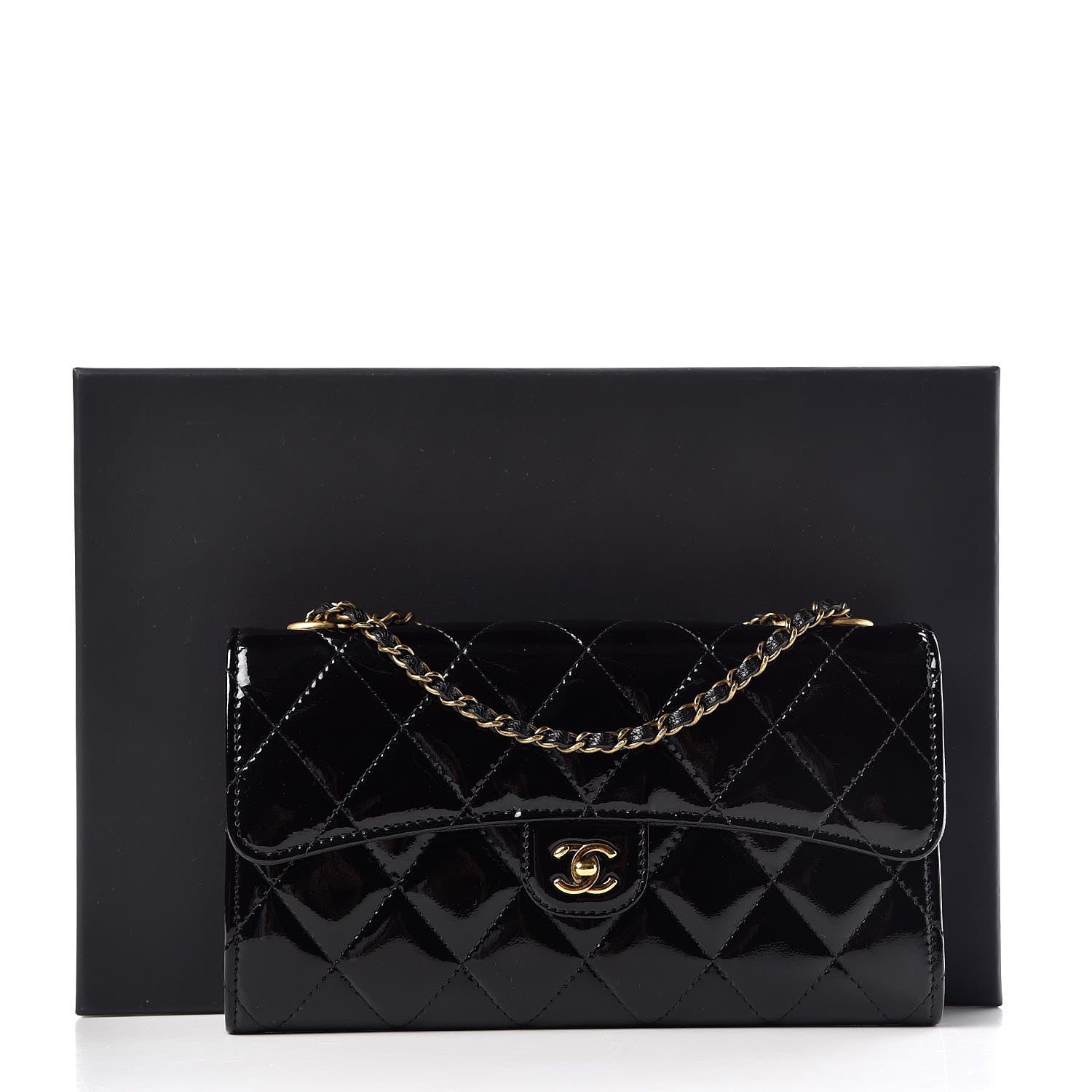 Chanel Patent Goatskin Quilted Small CC Eyelet Wallet On Chain WOC Black 10 of 10