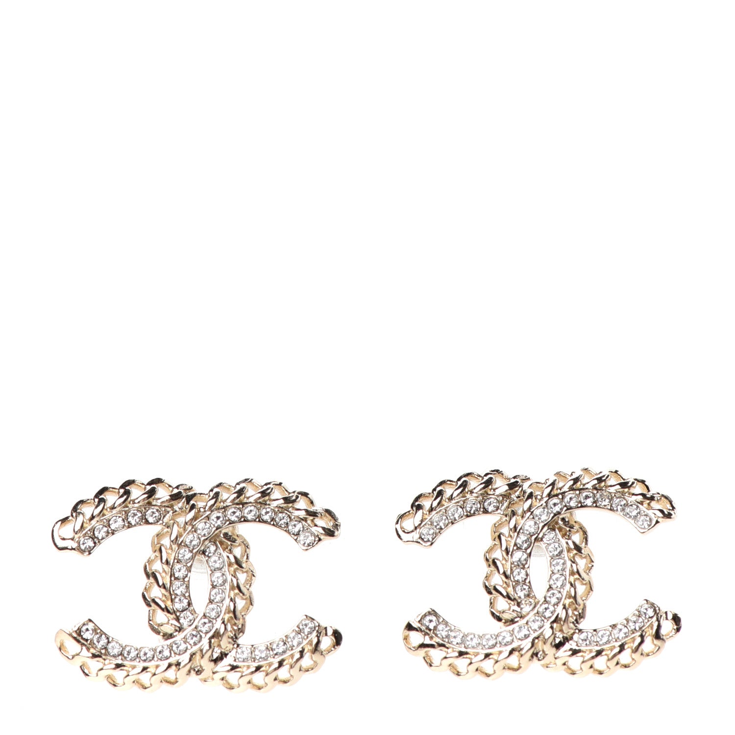 Chanel Crystal Chain CC Earrings Gold 1 of 4