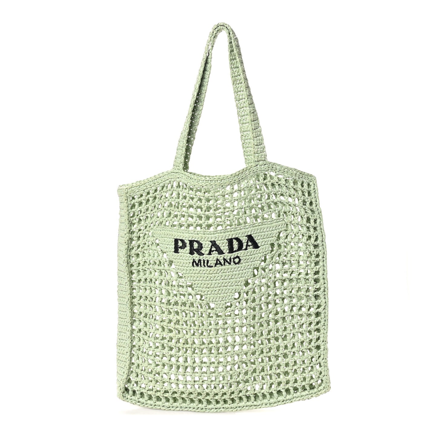 Yarn Raffia Effect Crochet Logo Embroidered Tote Bag Acqua