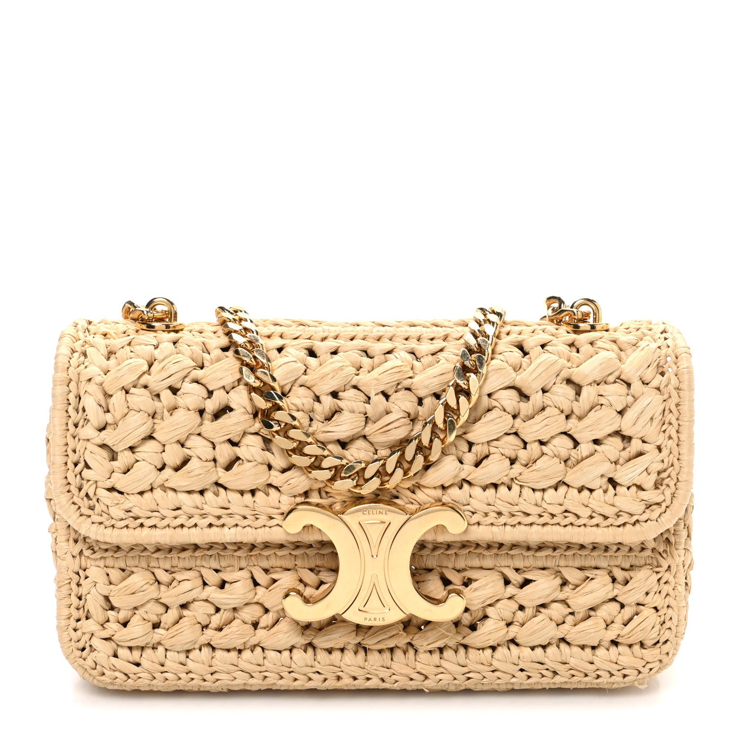 Celine Raffia Effect Claude Chain Shoulder Bag Natural 1 of 9