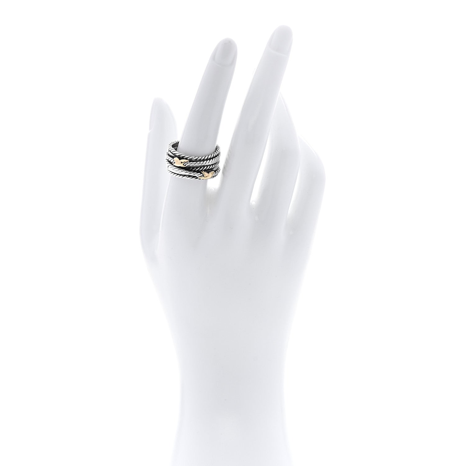 David Yurman Sterling Silver 18K Yellow Gold Double X Crossover Ring 58 8.25 2 of 5