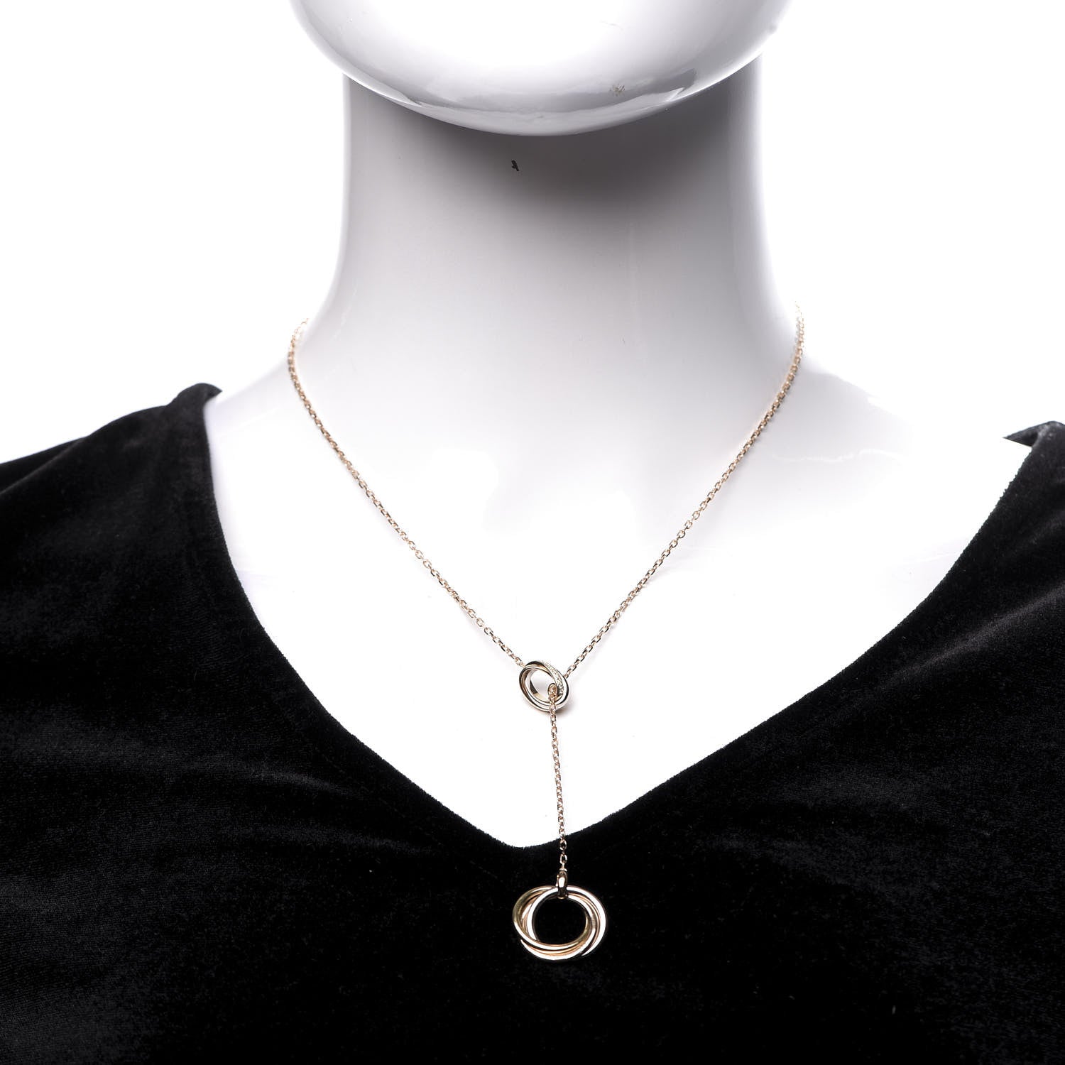 Cartier 18K Pink Yellow White Gold Diamond Trinity Lariat Necklace 2 of 7