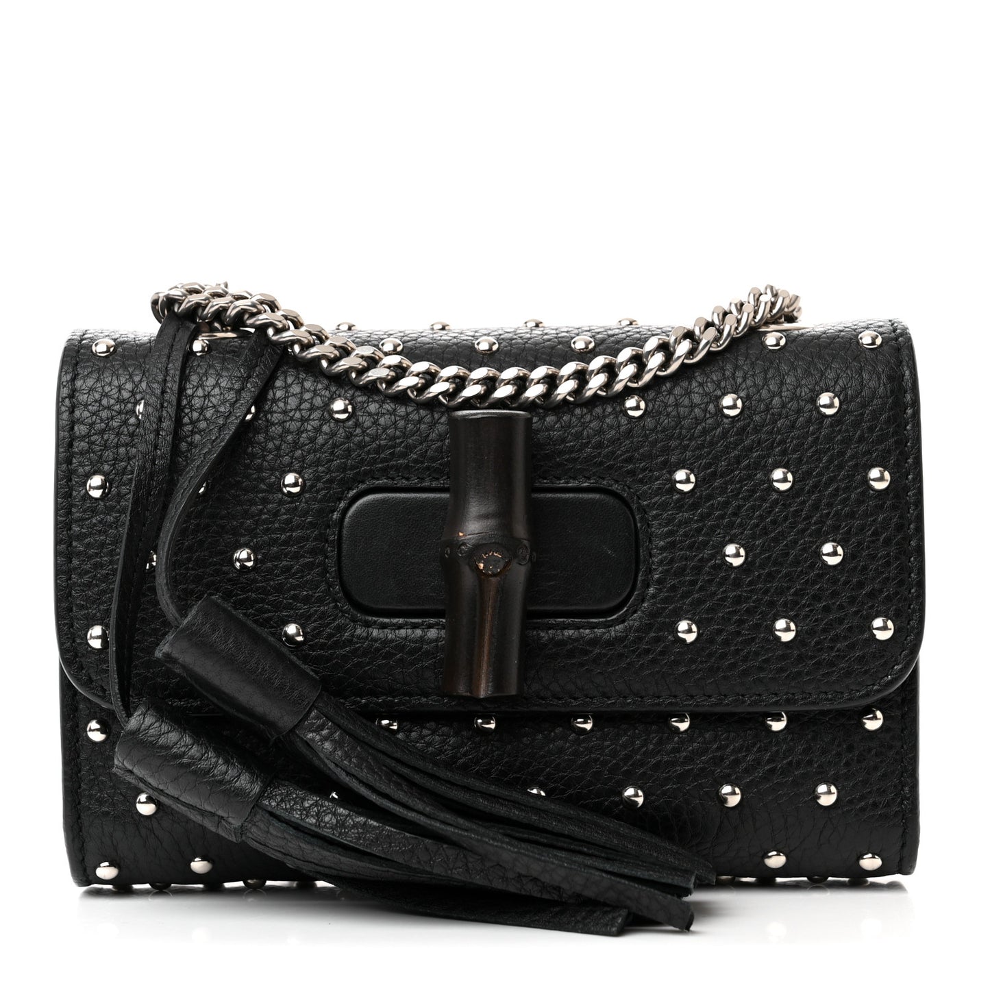 Calfskin Small Studded Miss Bamboo Shoulder Bag Black