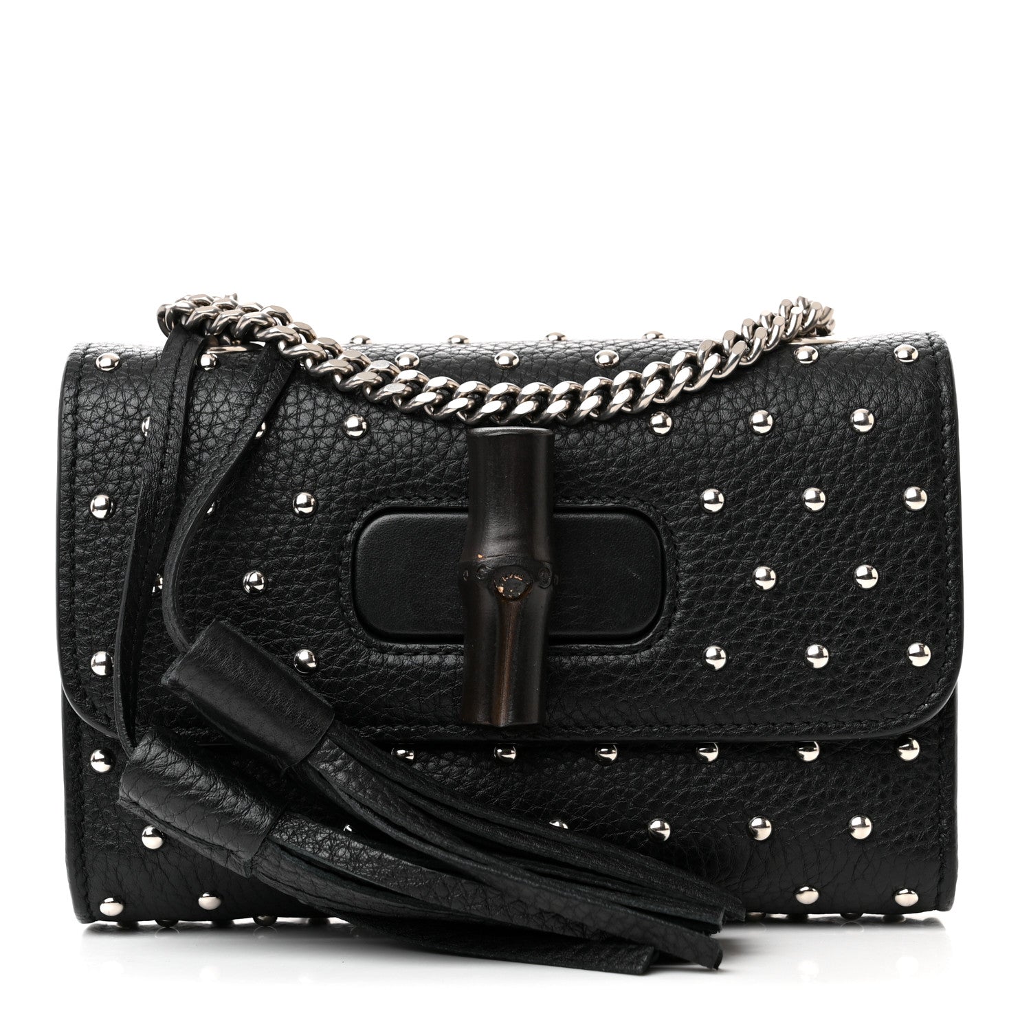 Gucci Calfskin Small Studded Miss Bamboo Shoulder Bag Black 1 of 12