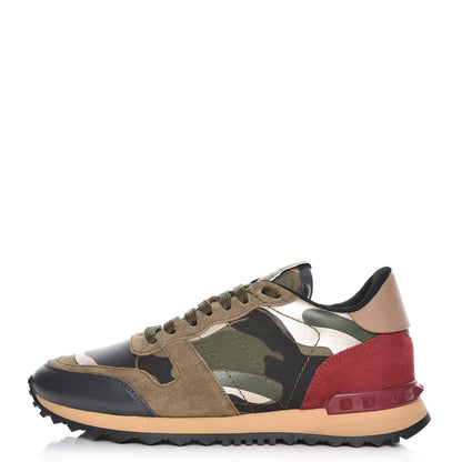 Valentino Garavani Nappa Fabric Suede Camouflage Womens Rockrunner Sneakers 36.5 Kaki Platine 1 of 8