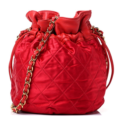 Chanel Satin Lambskin Quilted Drawstring Pouch Red 1 of 4