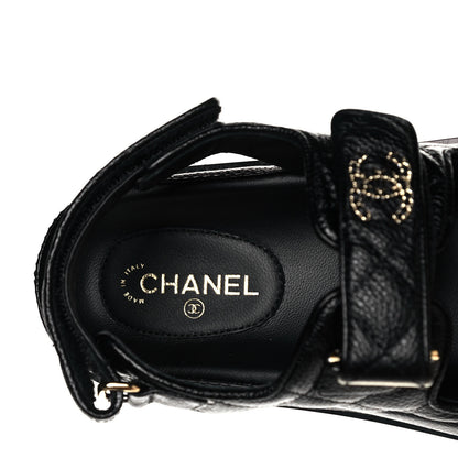 Chanel Grained Calfskin Velcro Dad Sandals 37 Black 8 of 10