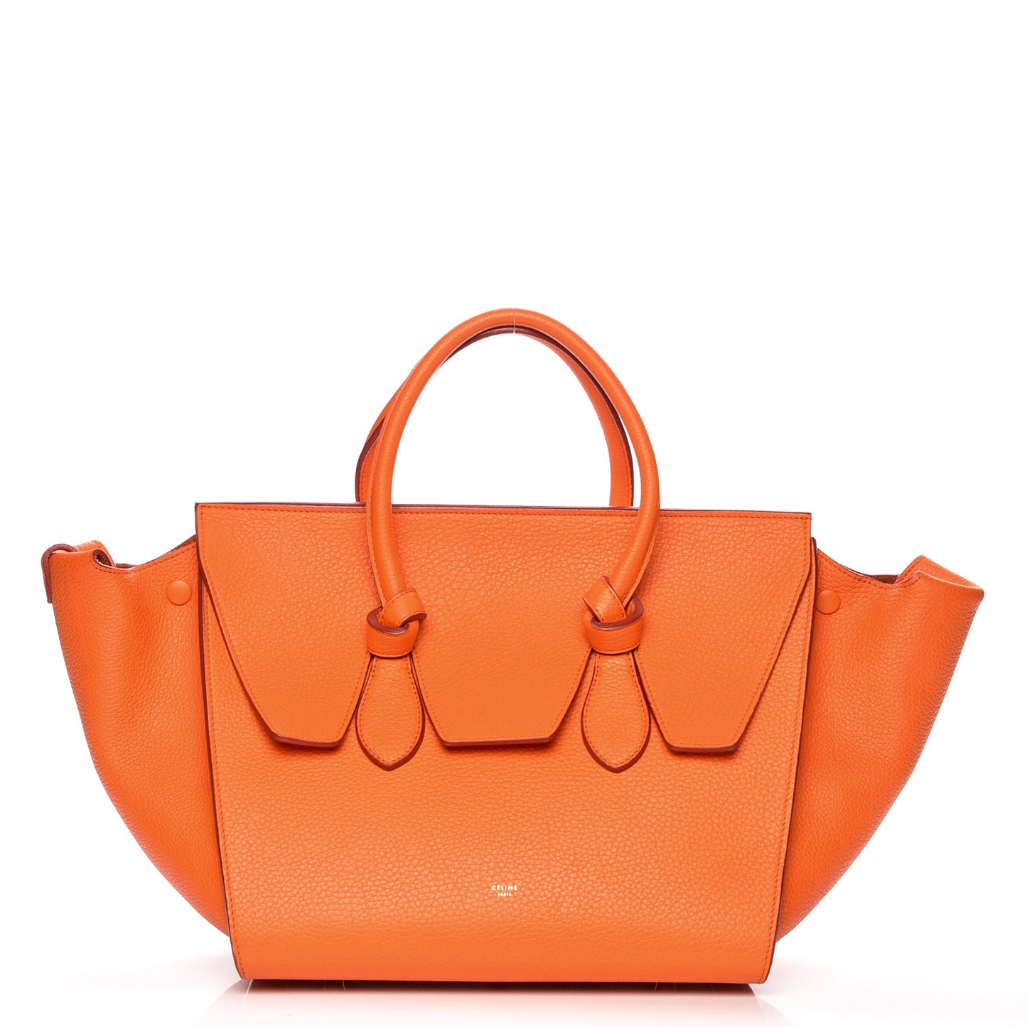 Crisped Calfskin Small Tie Knot Tote Bright Orange