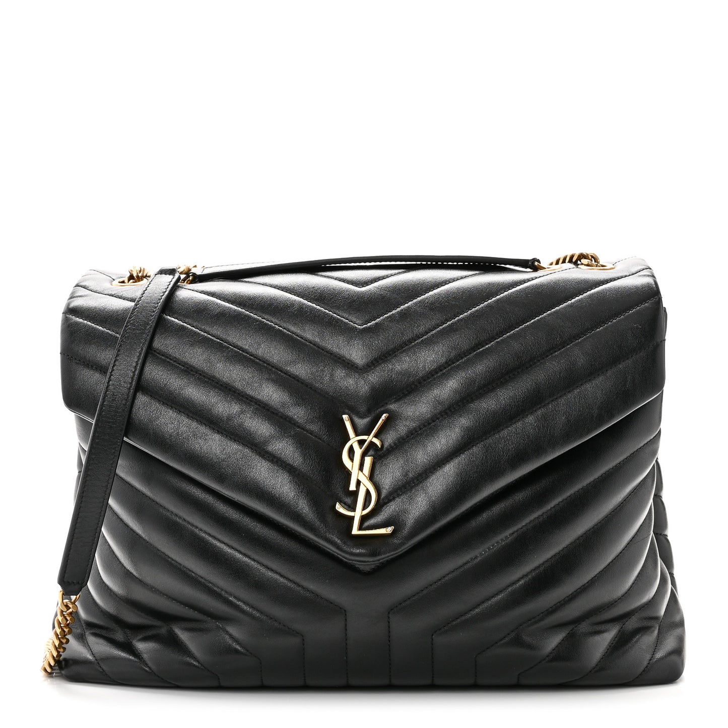 Calfskin Y Quilted Monogram Large Loulou Chain Satchel Black