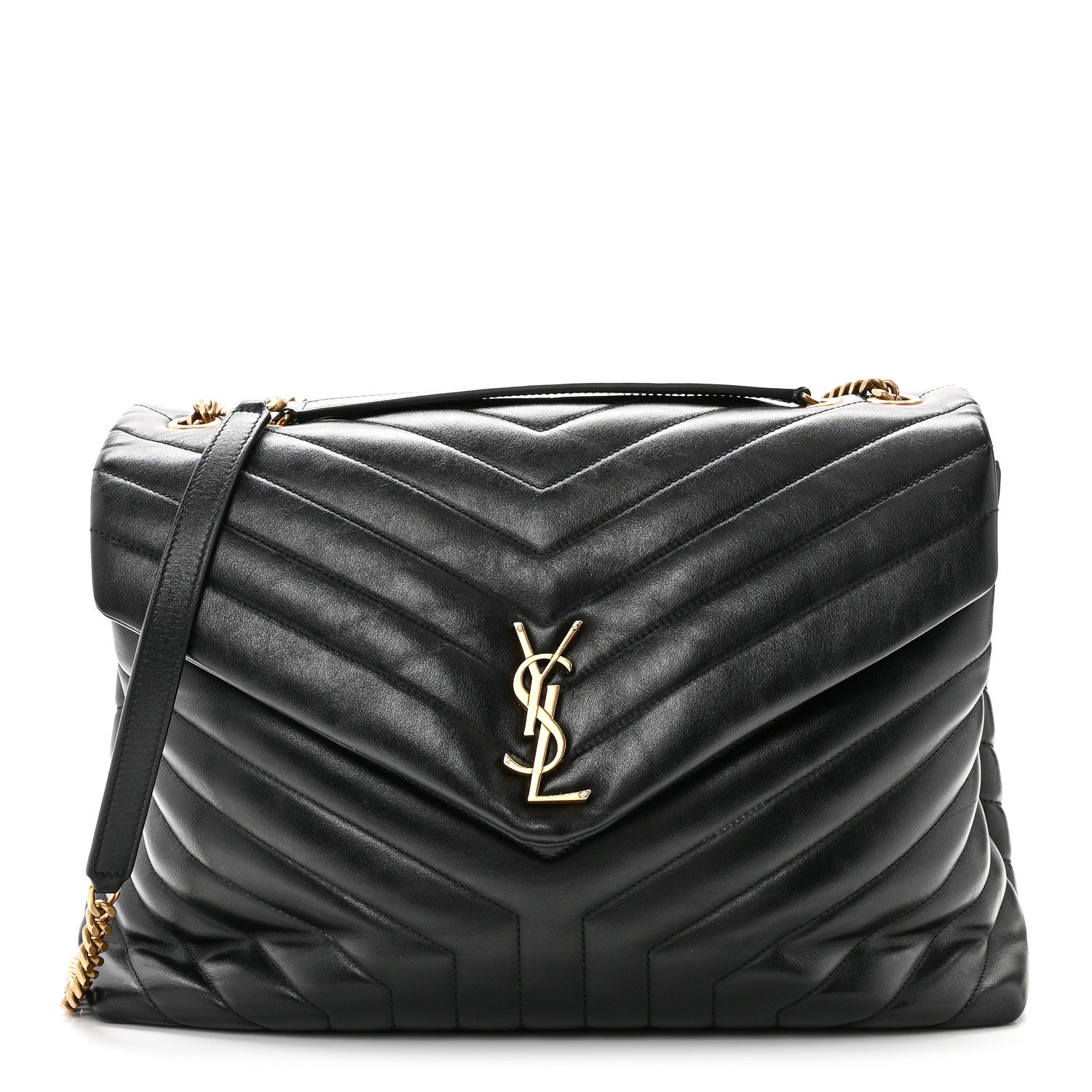 Saint Laurent Calfskin Y Quilted Monogram Large Loulou Chain Satchel Black 1 of 10