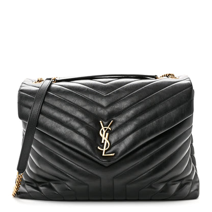 Saint Laurent Calfskin Y Quilted Monogram Large Loulou Chain Satchel Black 1 of 10