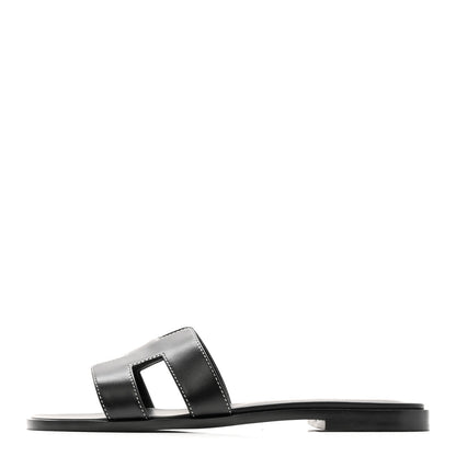 Hermes Box Calfskin Oran Sandals 37 Black 2 of 20