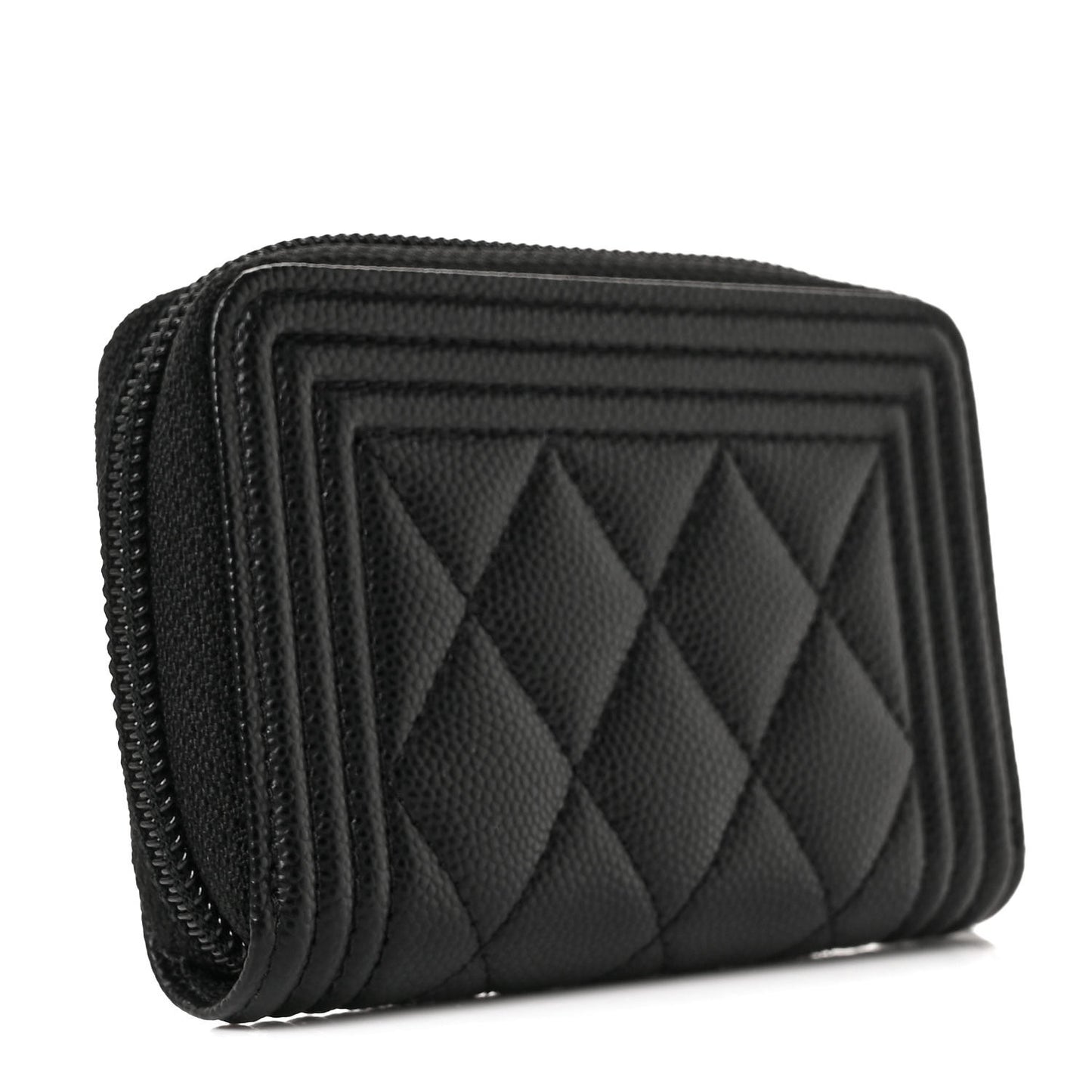 Caviar Quilted Boy Zip Around Coin Purse Wallet Black