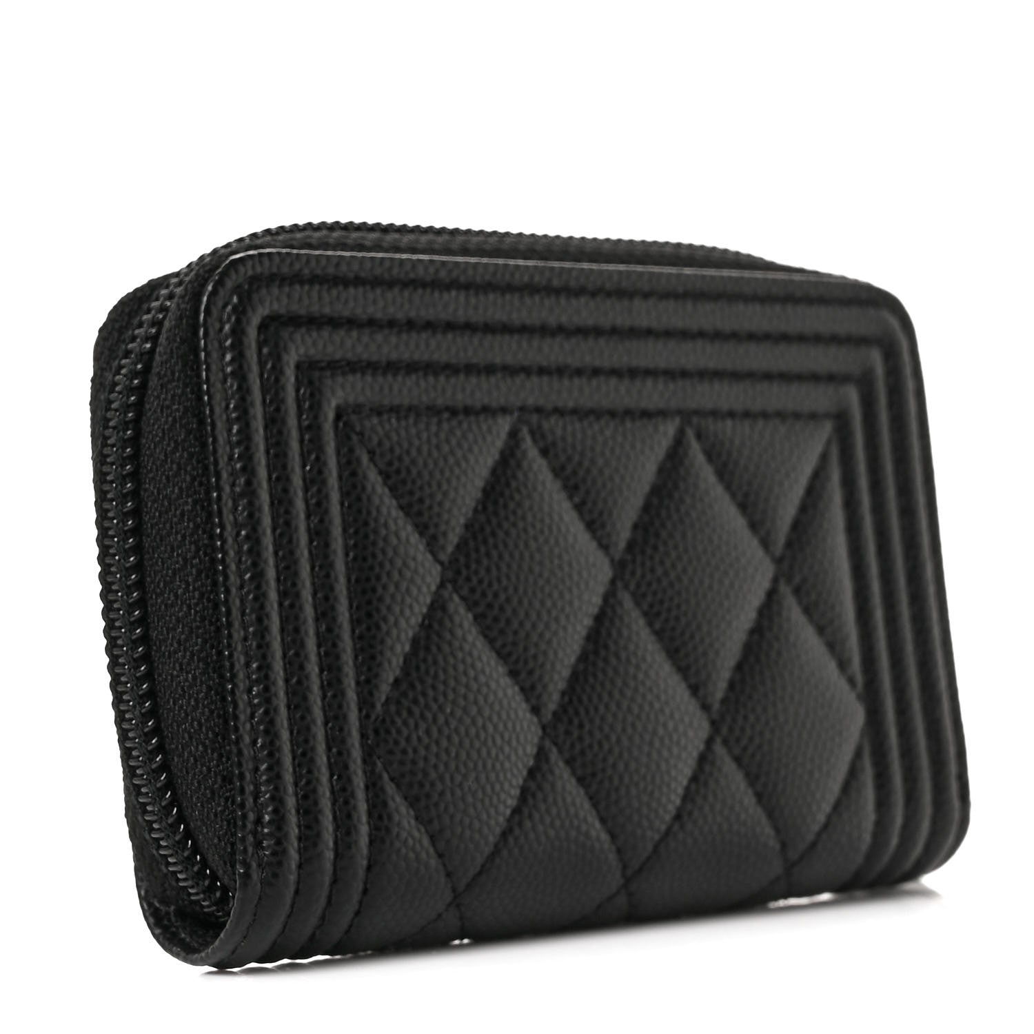 Chanel Caviar Quilted Boy Zip Around Coin Purse Wallet Black 5 of 20