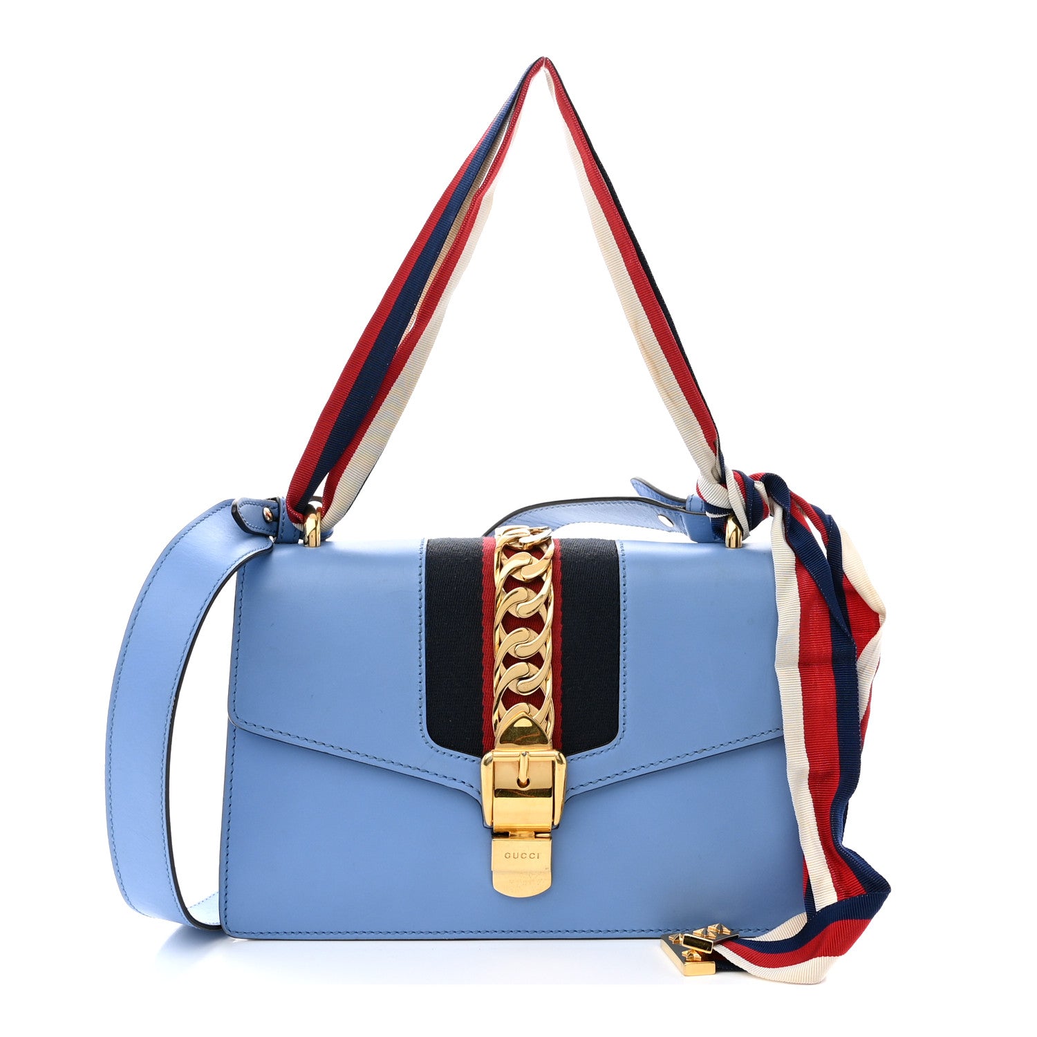 Gucci Calfskin Small Sylvie Shoulder Bag Clear Sky Blue 1 of 20