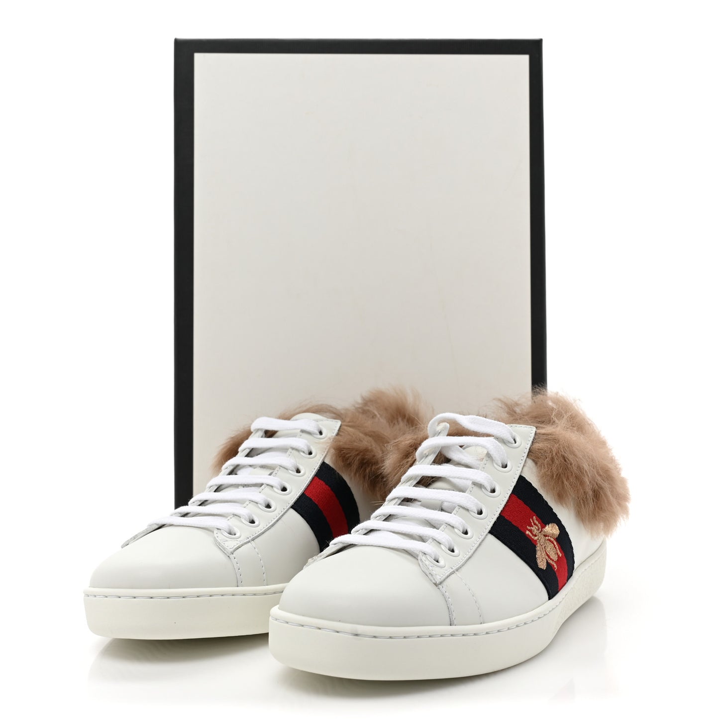 Calfskin Wool Web Bee Embroidered Womens Ace Sneakers 36 White