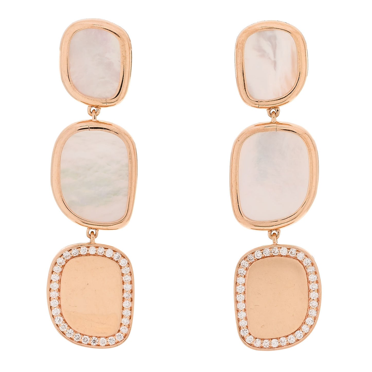 18K Rose Gold Diamond Mother of Pearl Disc Drop Earrings