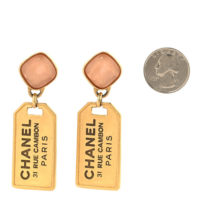 Chanel CC Tags Drop Earrings Gold Pink 2 of 5