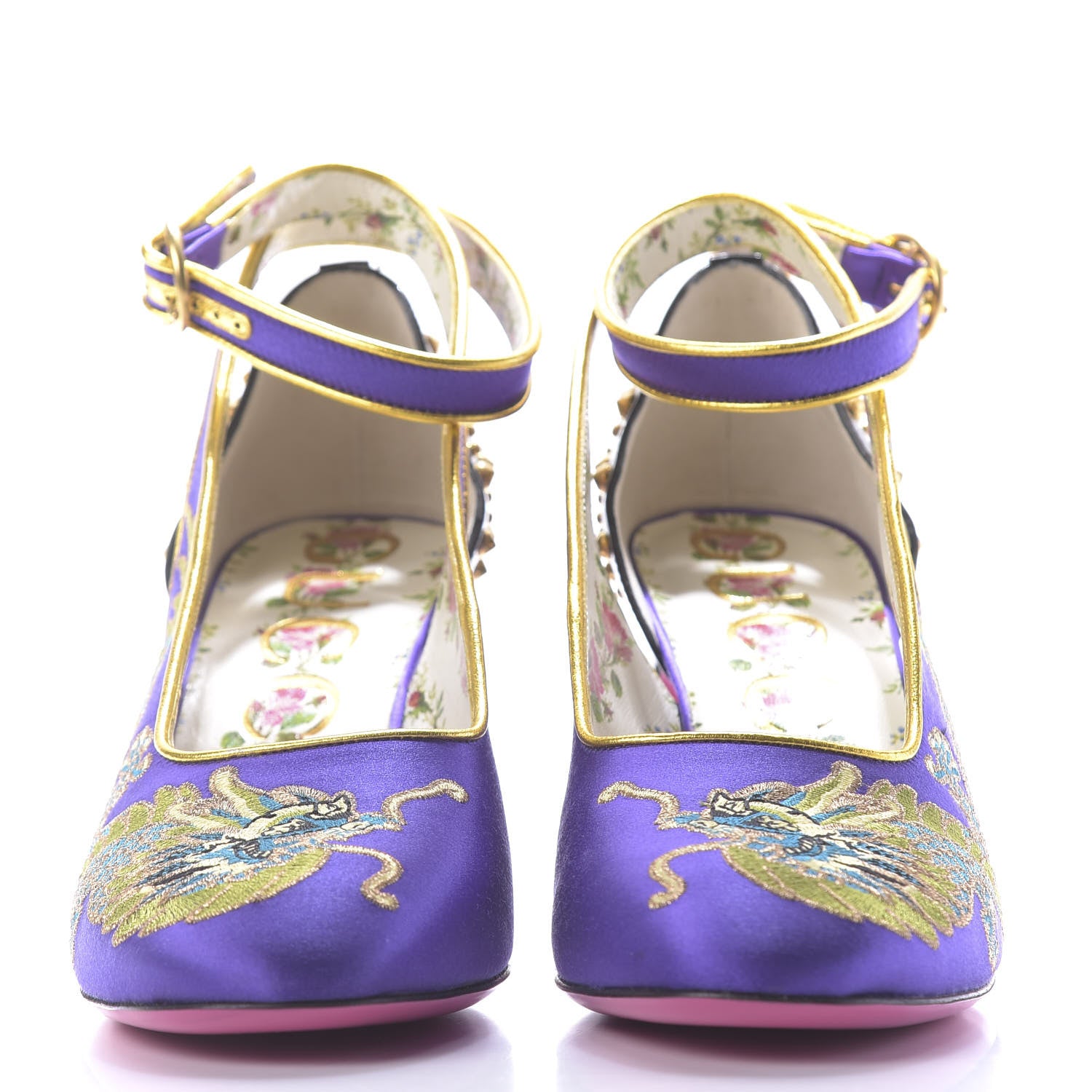 Gucci Satin Embroidered Dragon Caspar Pumps 38 Purple Oro Vecchio Black 2 of 11