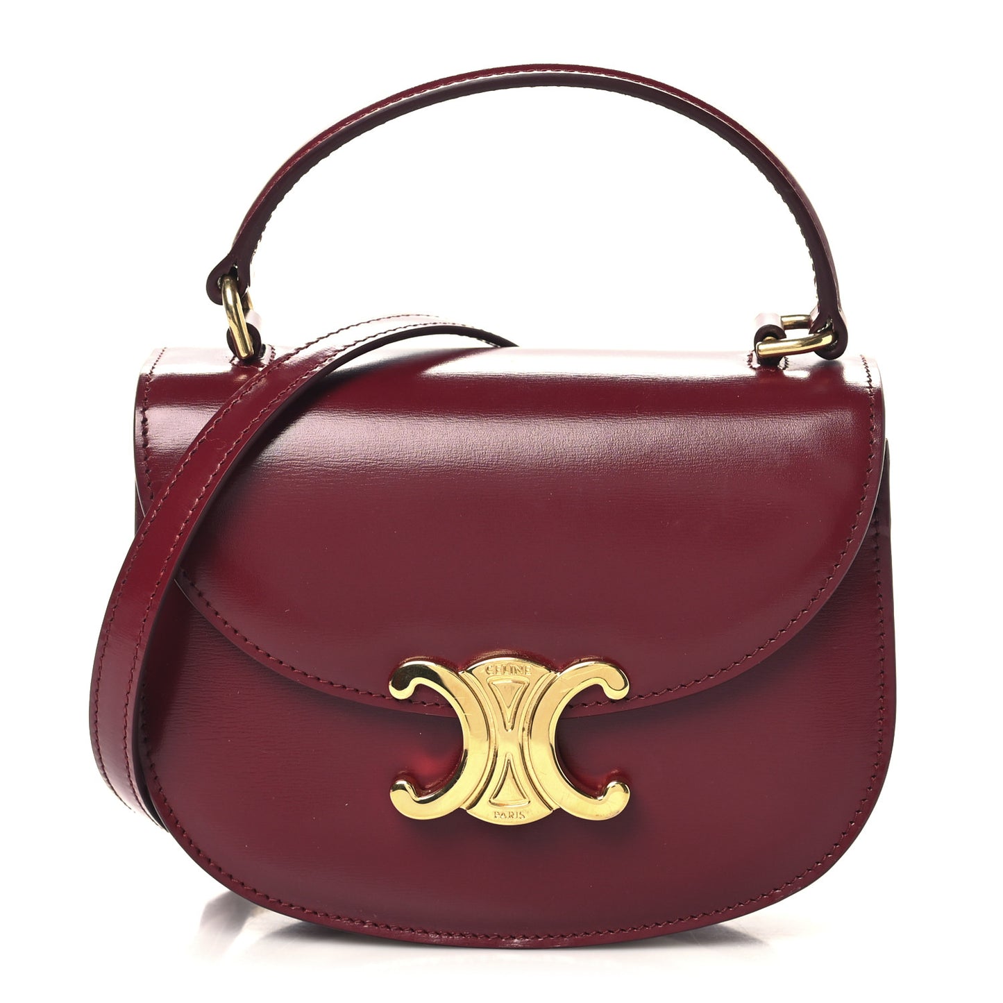 Shiny Calfskin Triomphe Mini Besace Clea Carmin