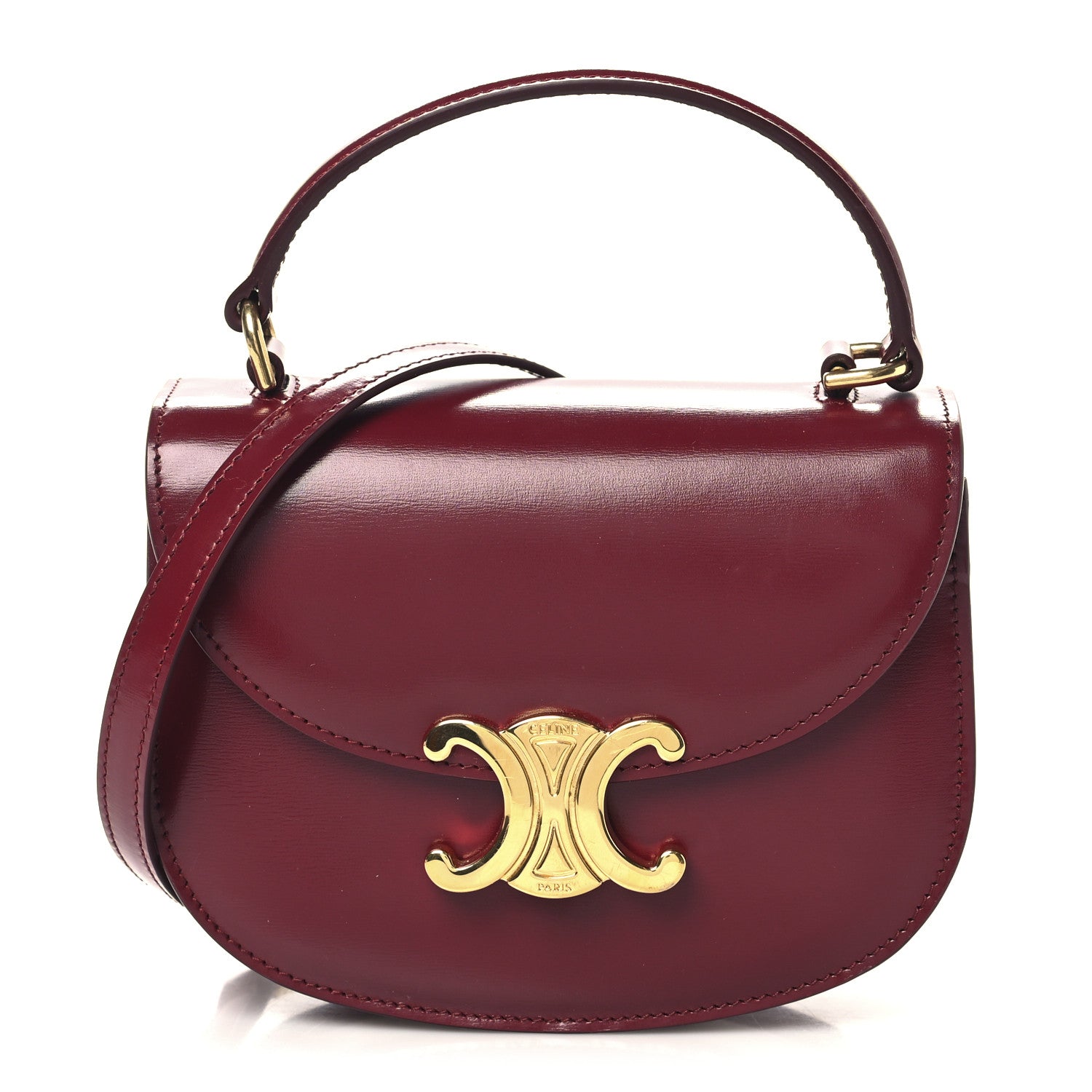Celine Shiny Calfskin Triomphe Mini Besace Clea Carmin 1 of 10