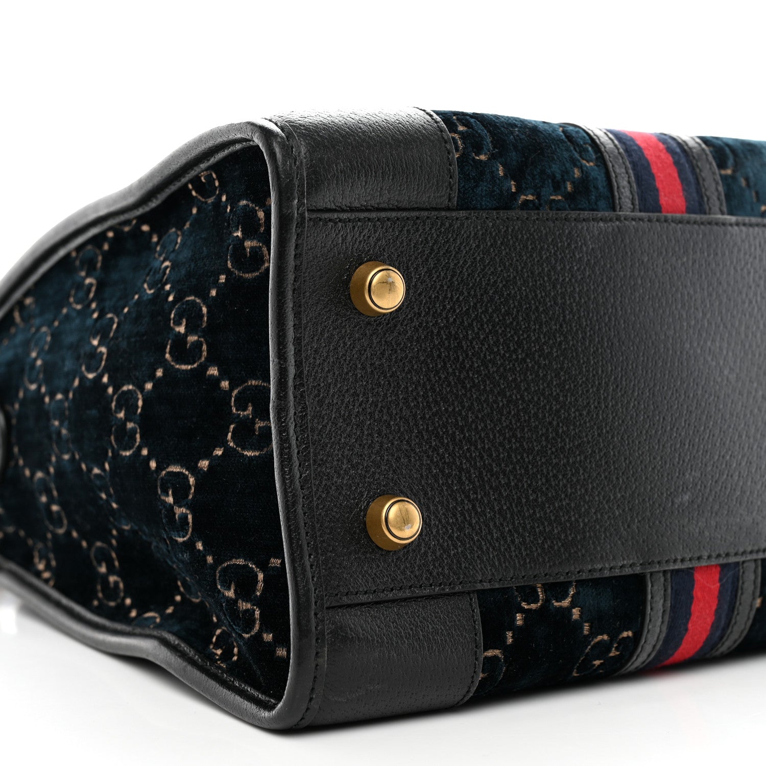 Gucci Velvet GG Monogram Textured Calfskin Web Medium Duffle Bag Blue Beige Black 8 of 11