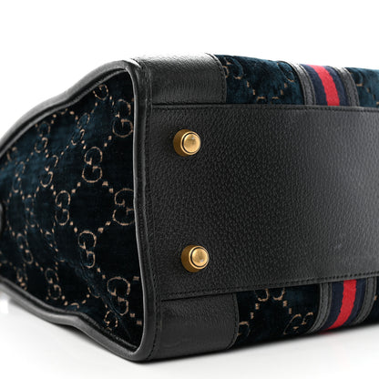 Gucci Velvet GG Monogram Textured Calfskin Web Medium Duffle Bag Blue Beige Black 8 of 11