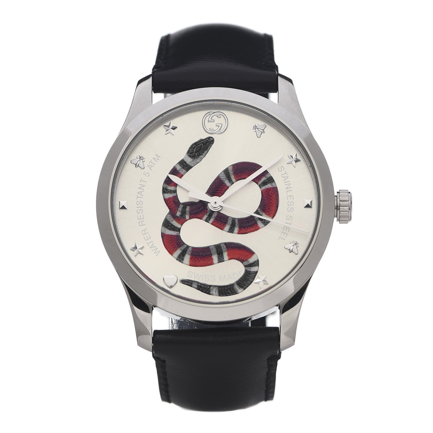 Gucci Stainless Steel Calfskin 38mm G-Timeless Snake Quartz Watch 1 of 7