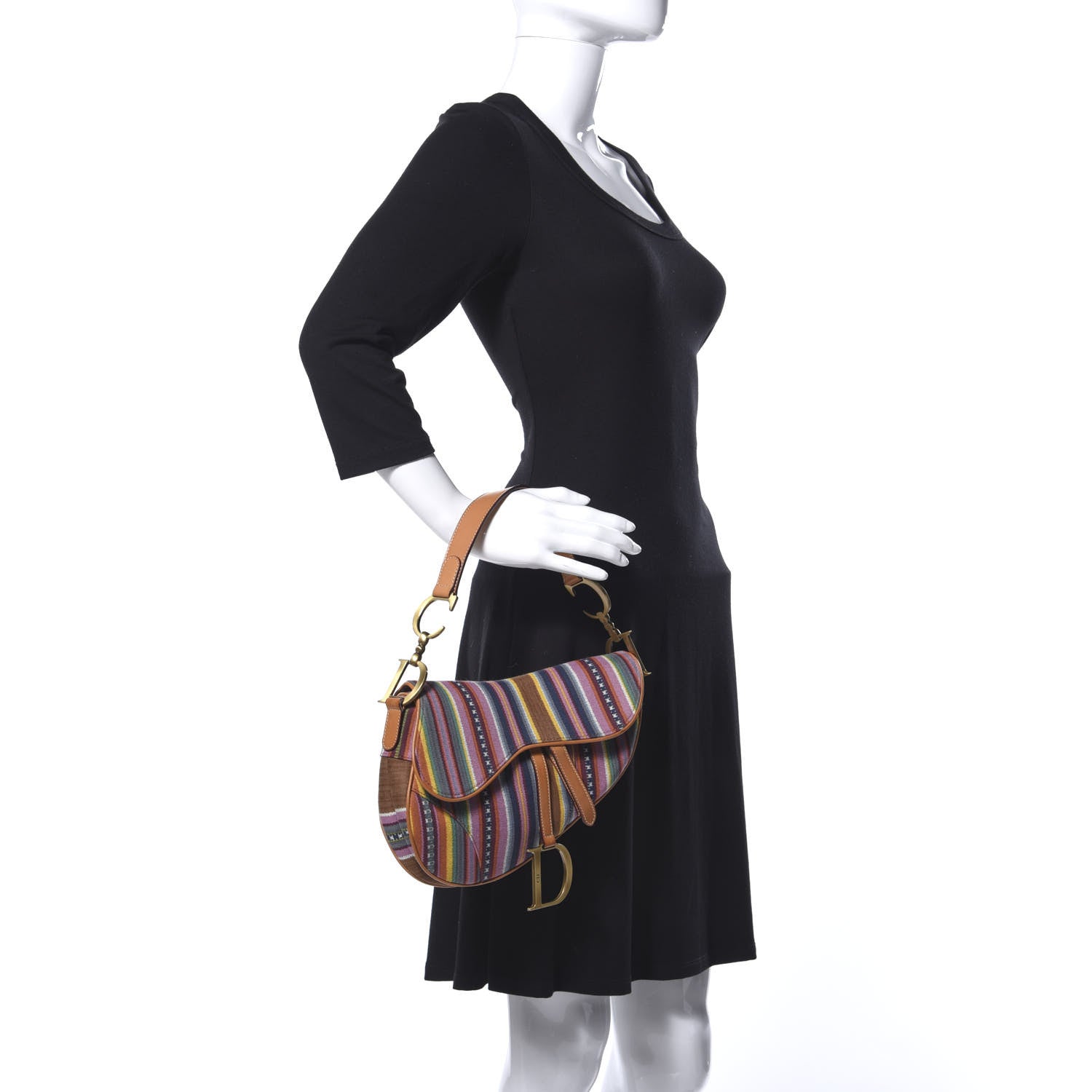 Christian Dior Canvas Striped Saddle Bag Multicolor 2 of 14