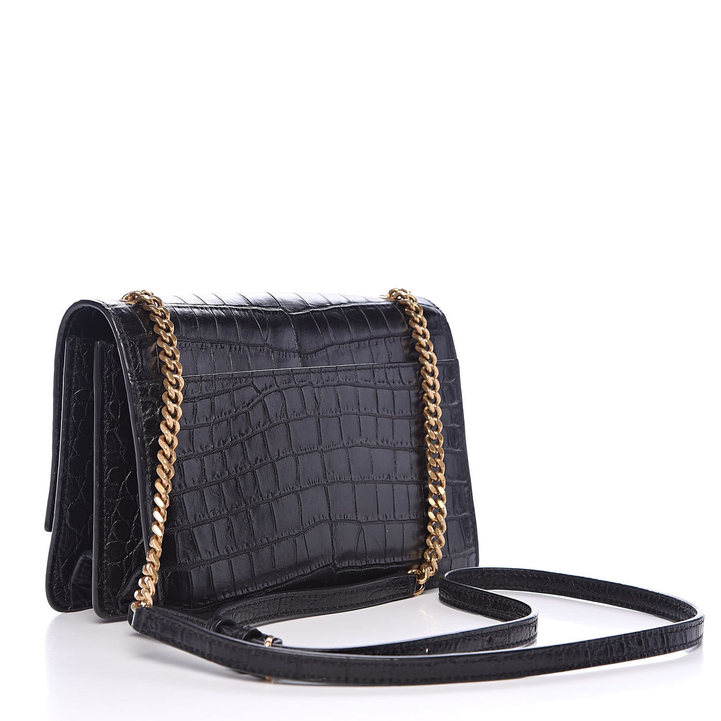 Calfskin Crocodile Embossed Small Monogram Sunset Black