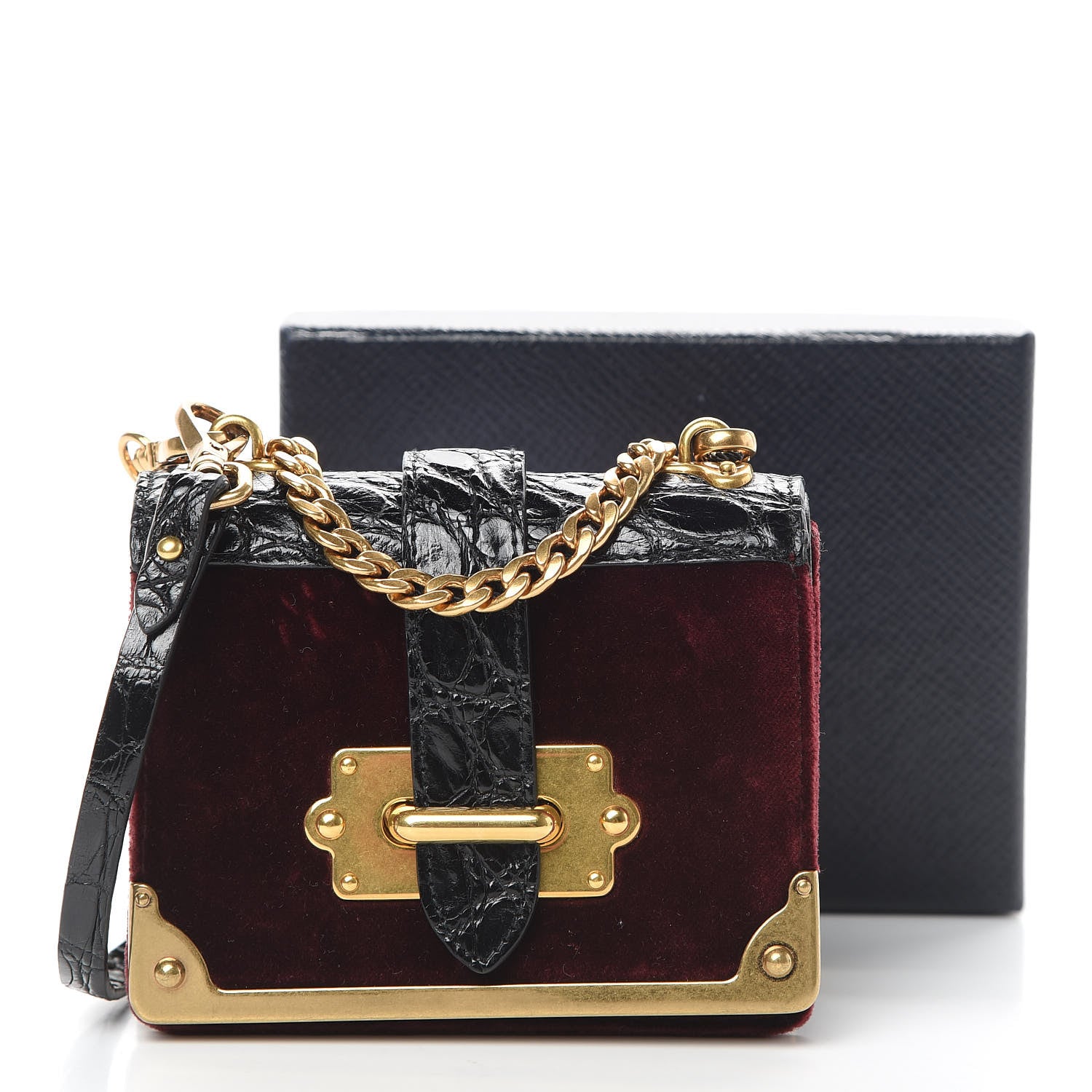 Prada Velvet Crocodile Micro Cahier Bag Ribes Black 11 of 11