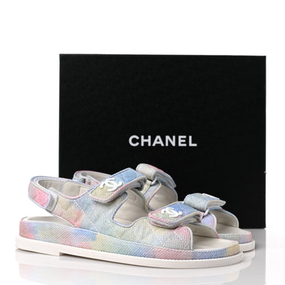 Chanel Printed Fabric Quilted Dad Sandals 39 Green Pink Blue 9 of 9