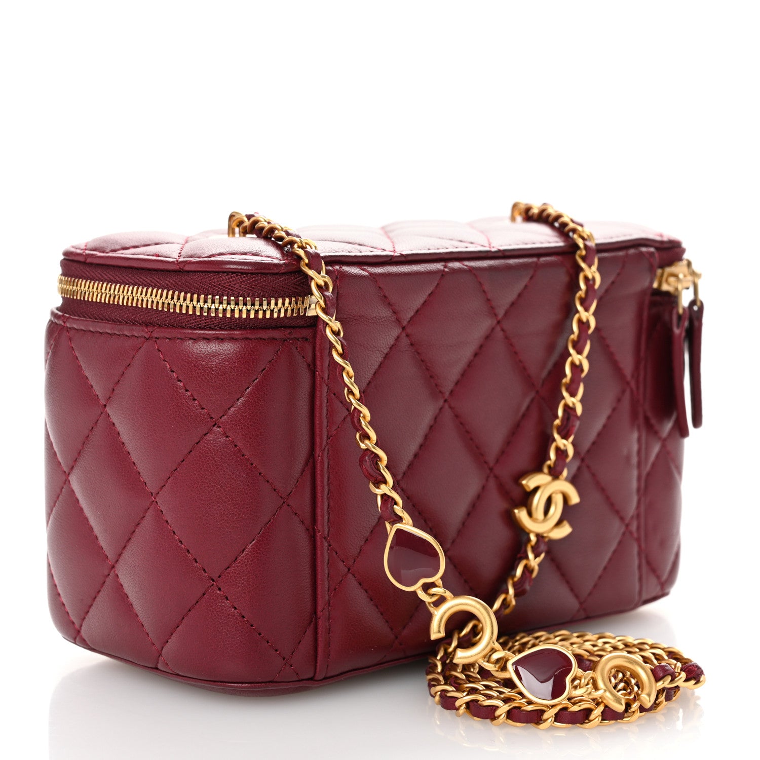 Chanel Lambskin Enamel Quilted Small Coco Hearts Vanity Case With Chain Burgundy 3 of 14