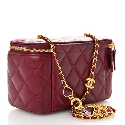 Chanel Lambskin Enamel Quilted Small Coco Hearts Vanity Case With Chain Burgundy 3 of 14