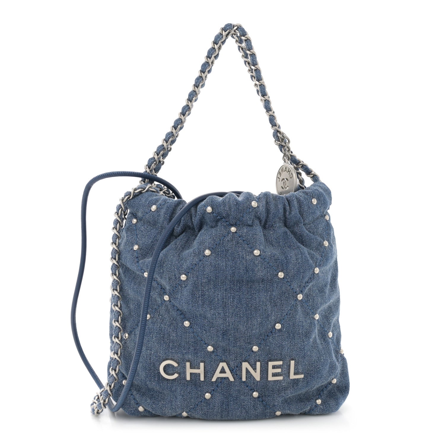 Chanel Washed Denim Quilted Studded Mini Chanel 22 Blue 1 of 11
