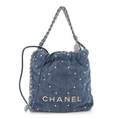Chanel Washed Denim Quilted Studded Mini Chanel 22 Blue 1 of 11