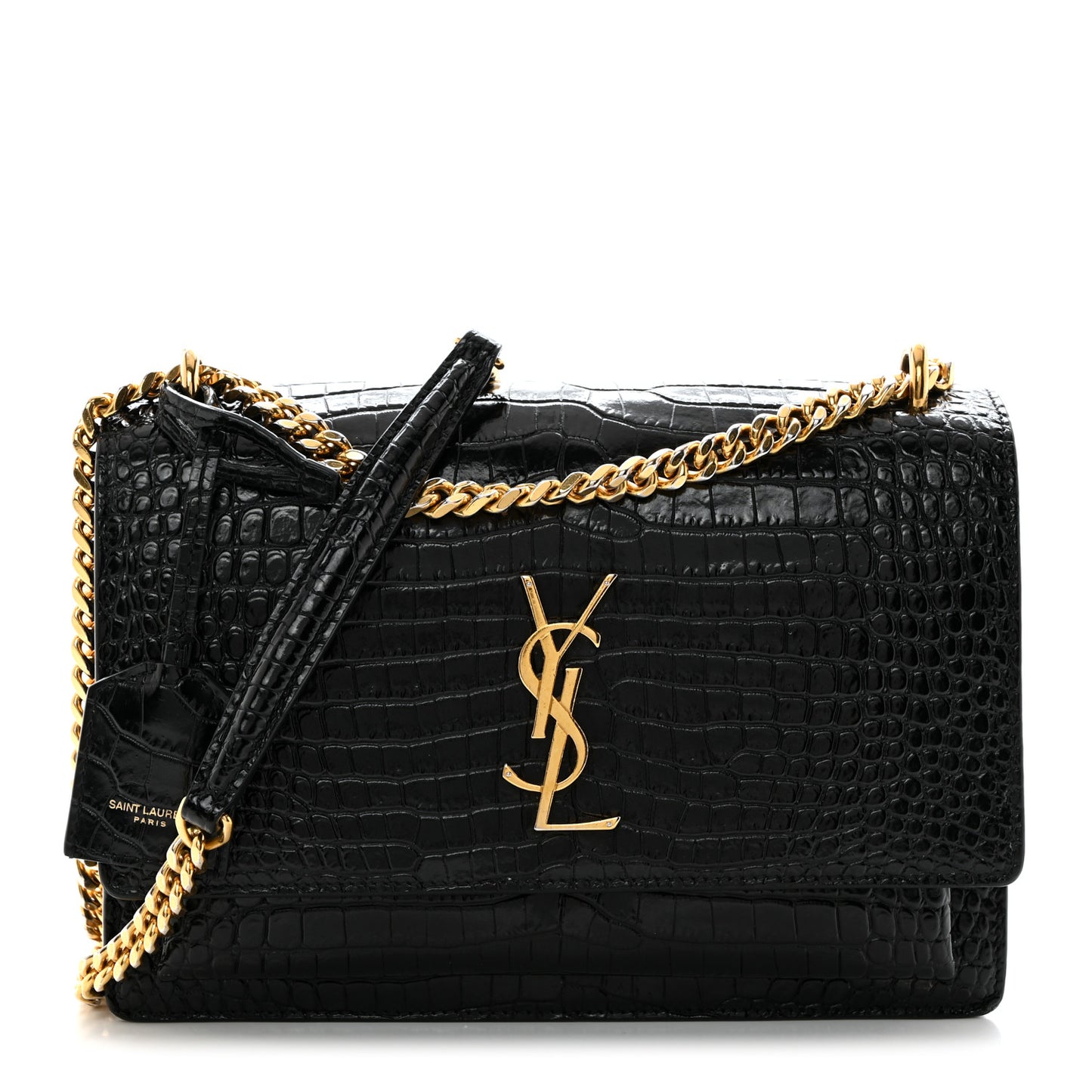 Calfskin Crocodile Embossed Medium Monogram Sunset Black