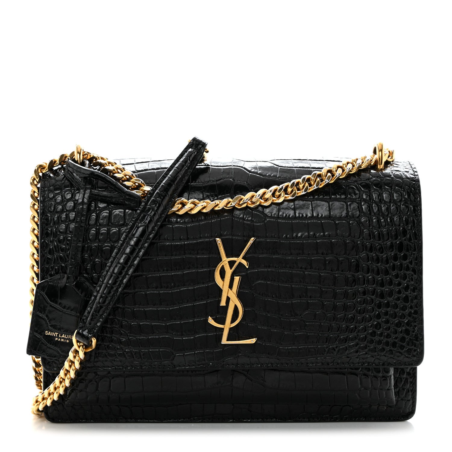 Saint Laurent Calfskin Crocodile Embossed Medium Monogram Sunset Black 1 of 11