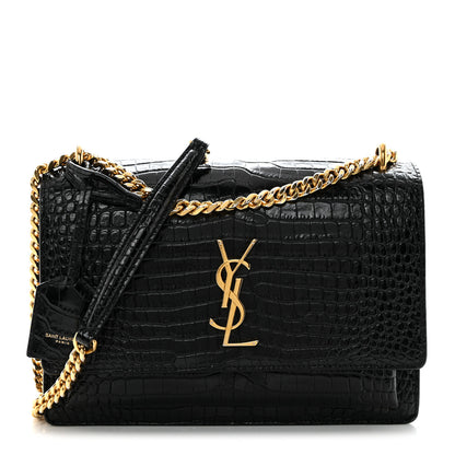 Saint Laurent Calfskin Crocodile Embossed Medium Monogram Sunset Black 1 of 11