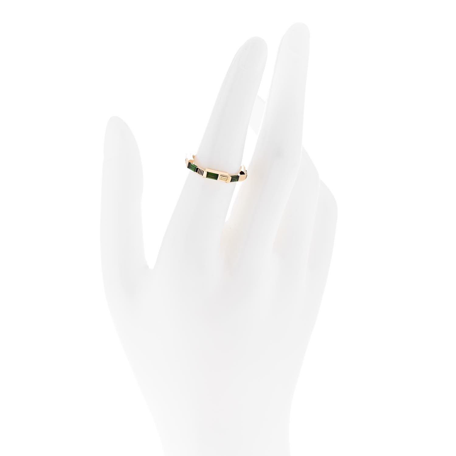 Gucci 18K Yellow Gold Green Tourmaline Narrow Link to Love Ring 53 6.25 2 of 7