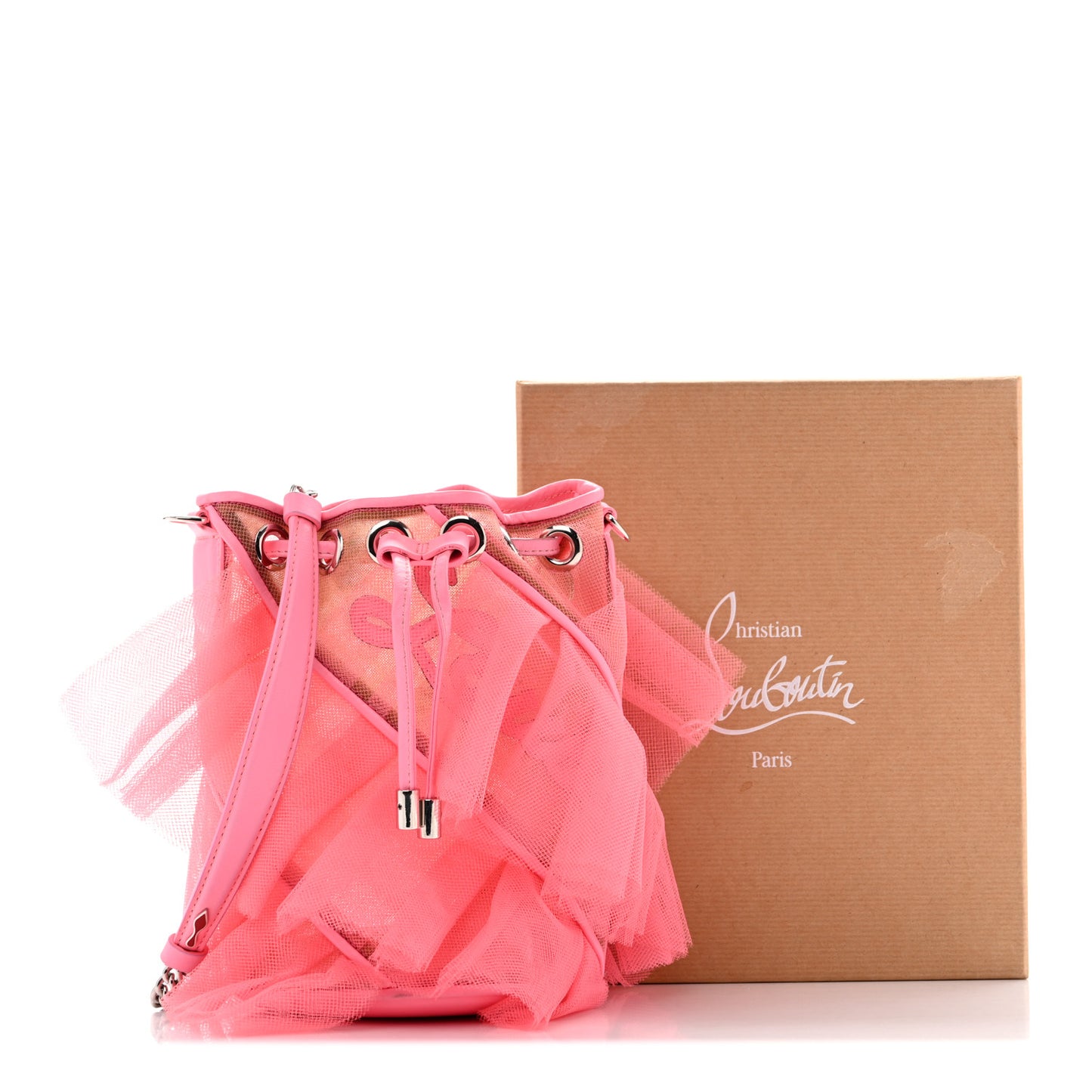 Calfskin Ruffle Tulle Marie Jane Bucket Bubble Gum