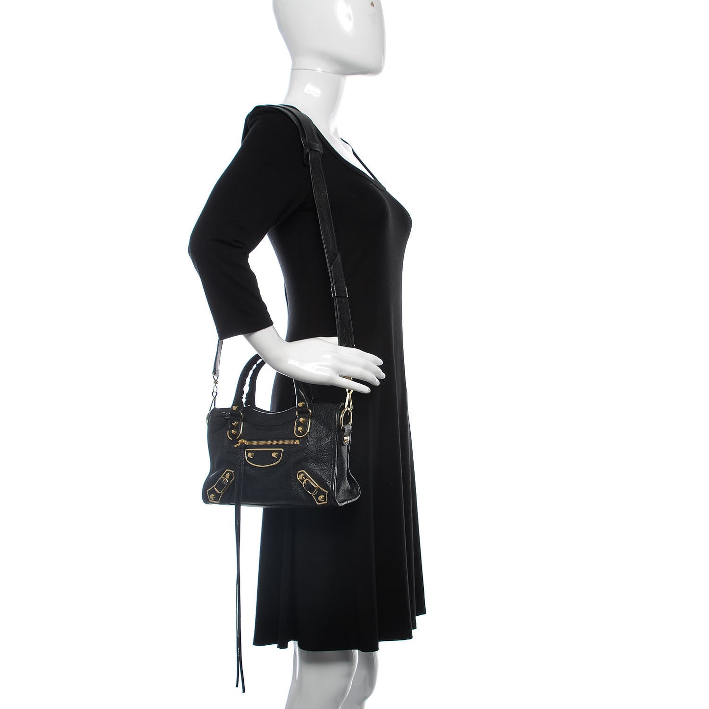 Chevre Gold Metallic Edge Hardware Mini City Black