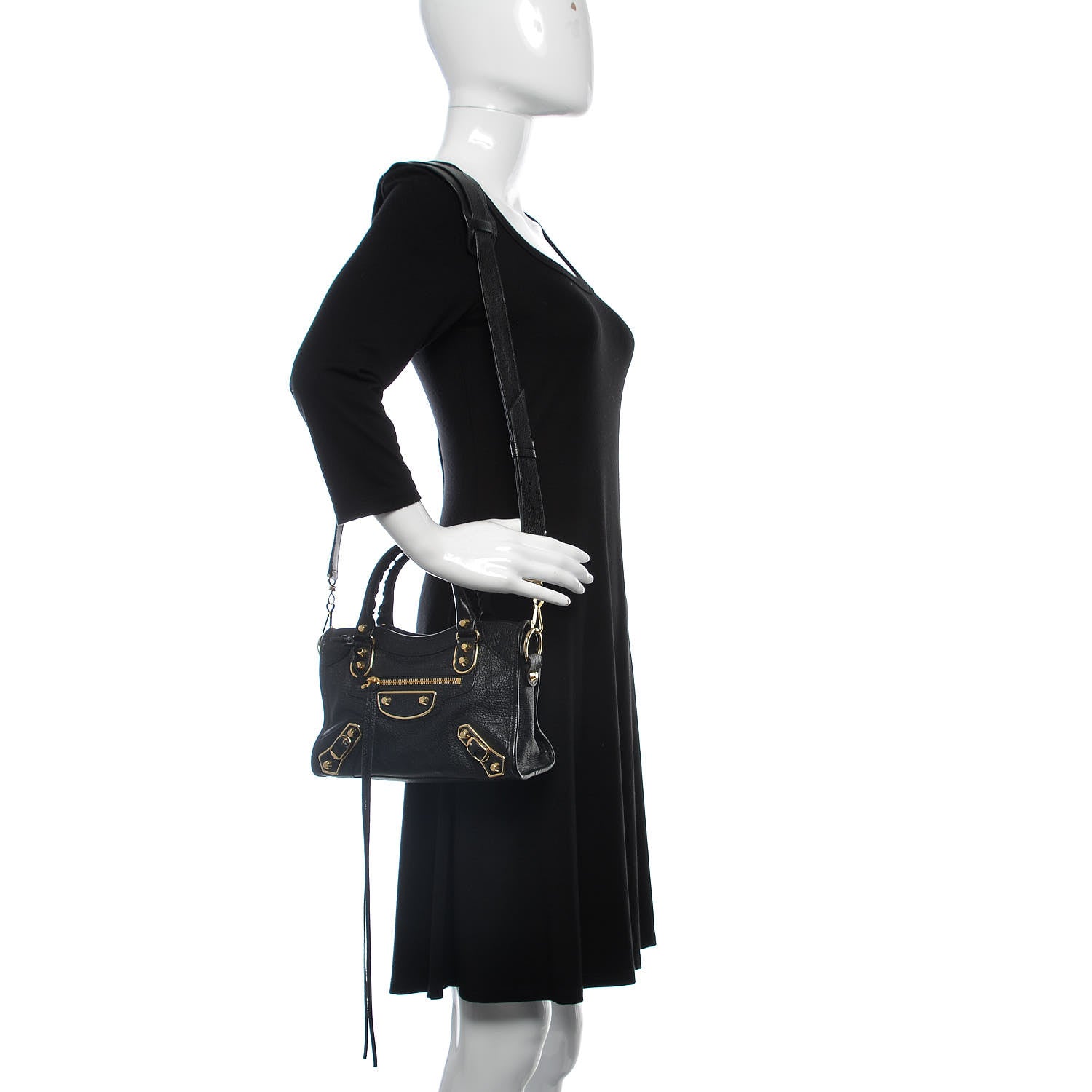 Balenciaga Chevre Gold Metallic Edge Hardware Mini City Black 2 of 7