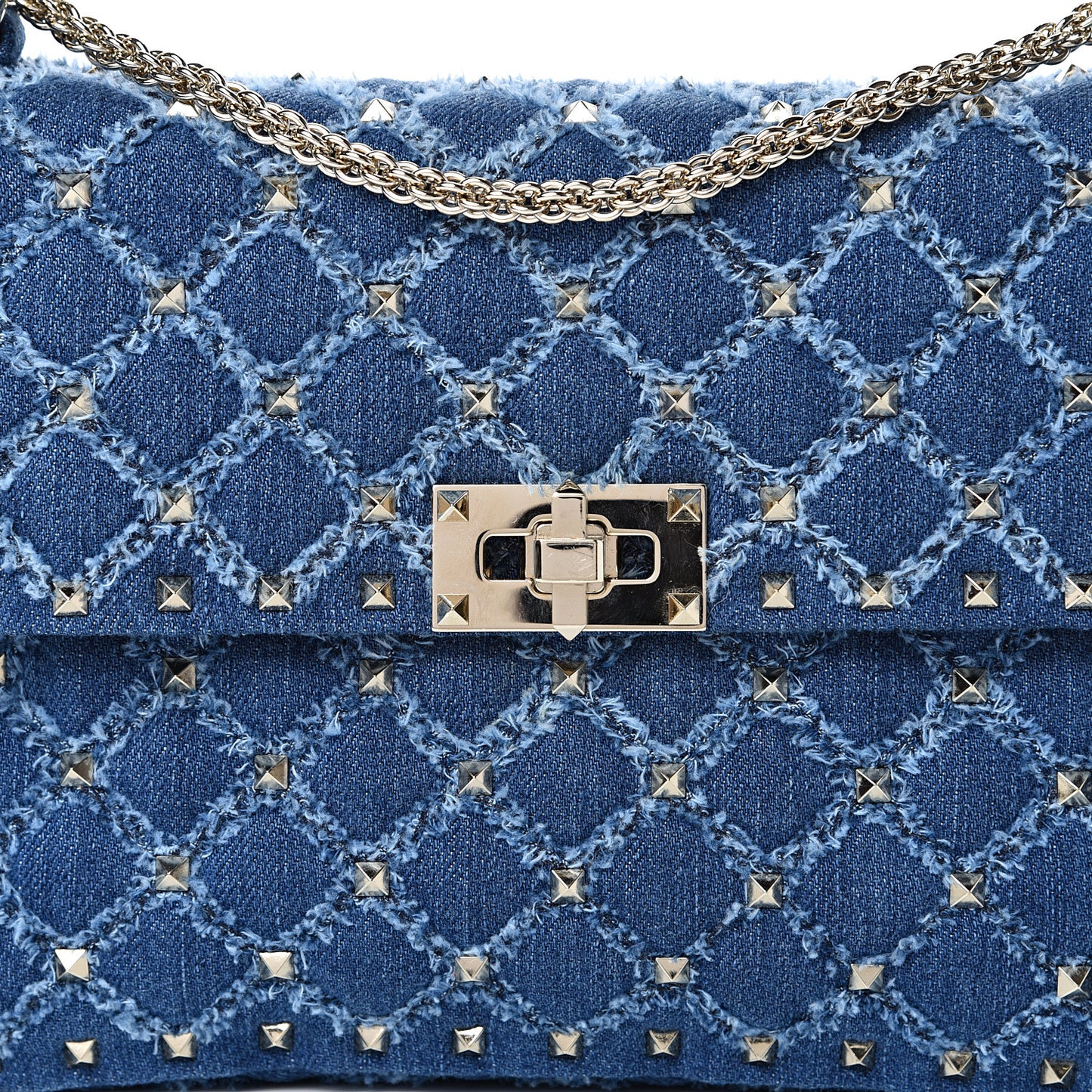 Denim Medium Rockstud Spike Shoulder Bag Denim