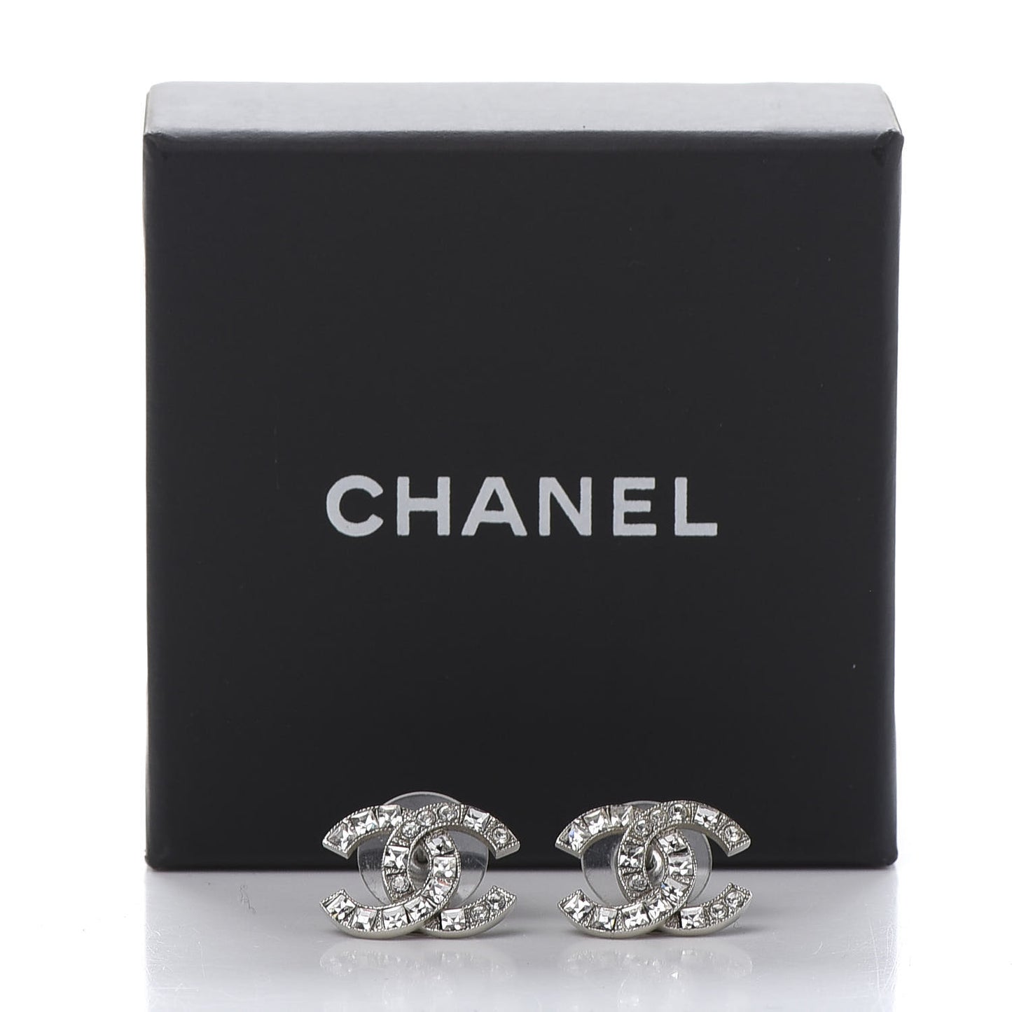 Baguette Crystal CC Earrings Silver