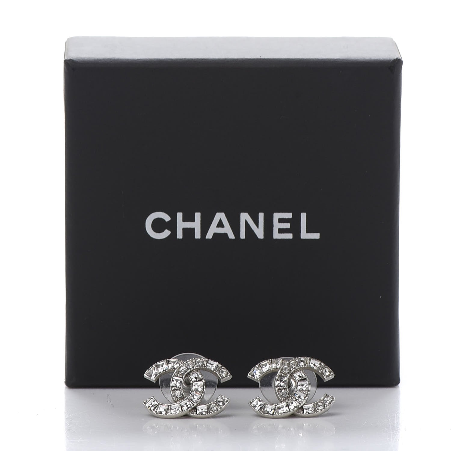 Chanel Baguette Crystal CC Earrings Silver 6 of 6