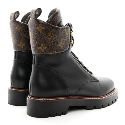 Louis Vuitton Calfskin Monogram Territory Flat Ranger Boots 37.5 Black 4 of 13