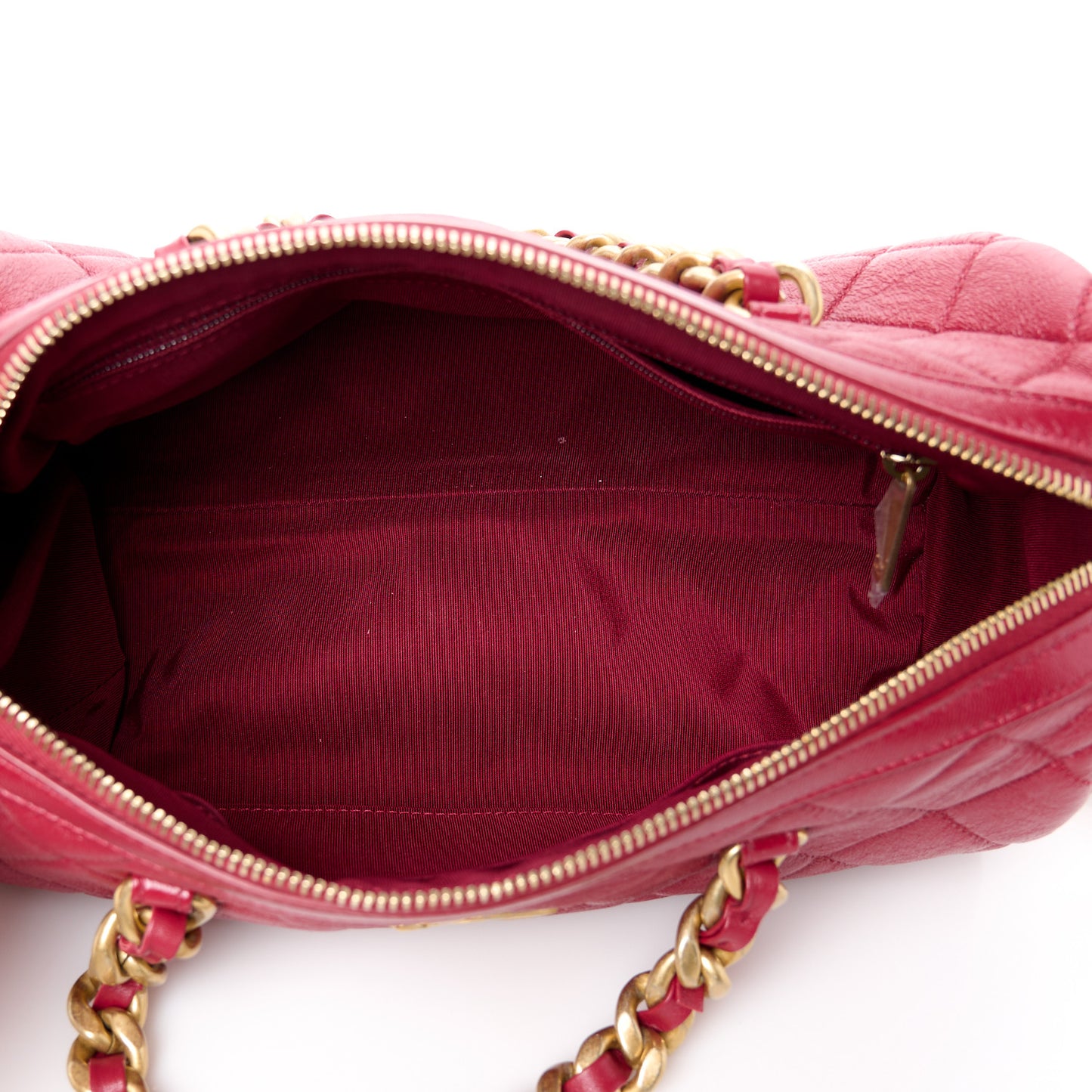 Shiny Lambskin Quilted Fashion Therapy Bowling Bag Red