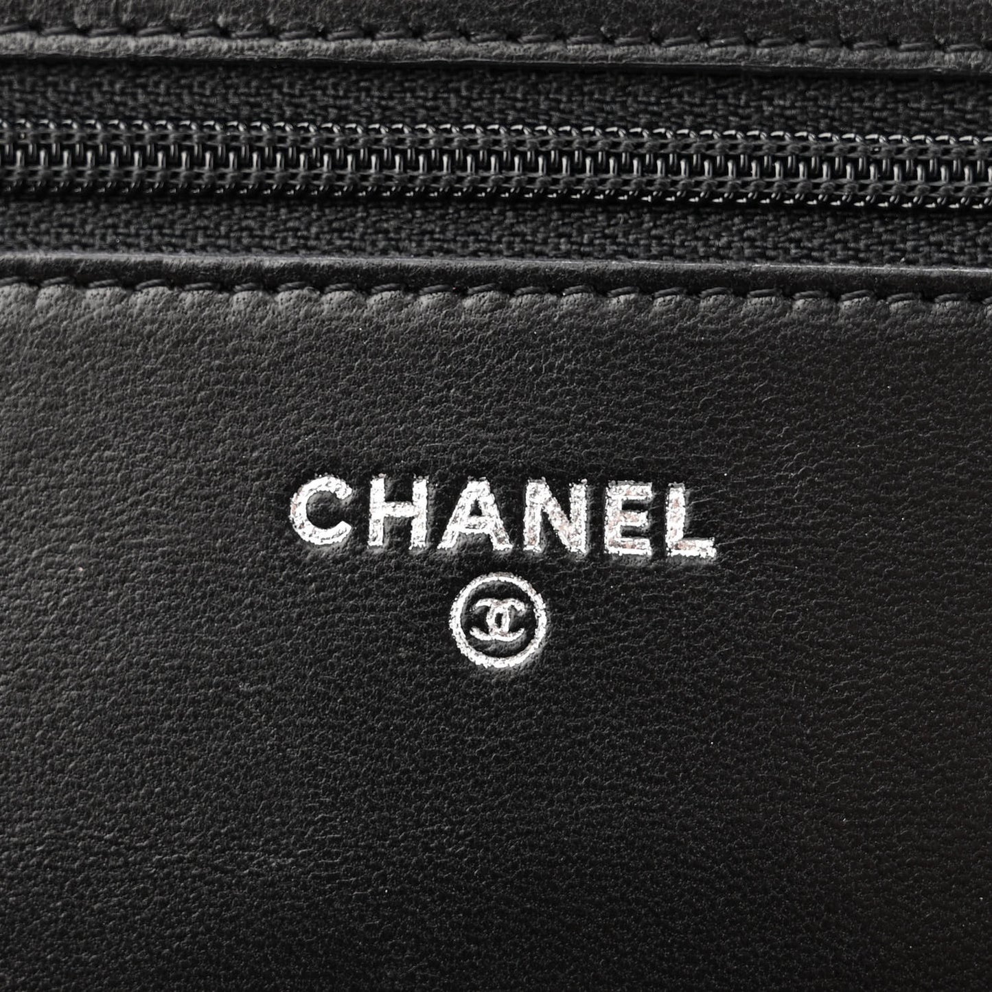 Lambskin Camellia Embossed Wallet on Chain WOC Black