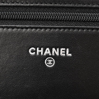 Chanel Lambskin Camellia Embossed Wallet on Chain WOC Black 6 of 12